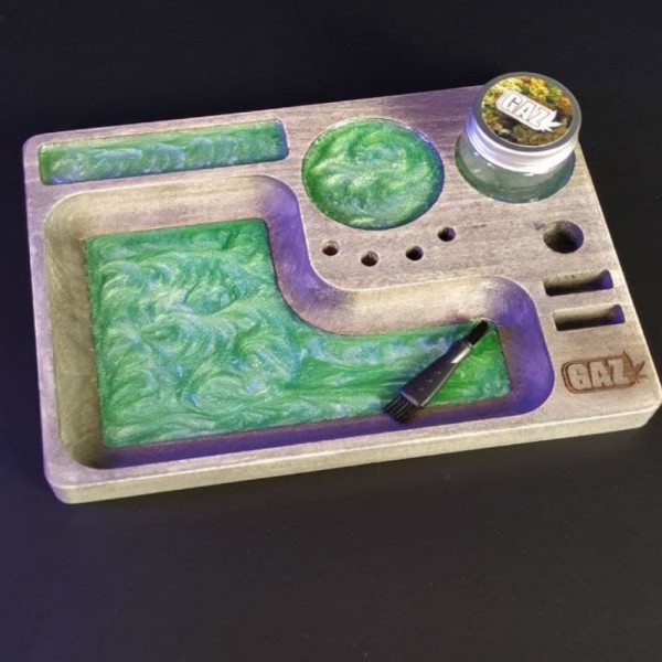 Resign Rolling Tray Epoxy and Wood Green
